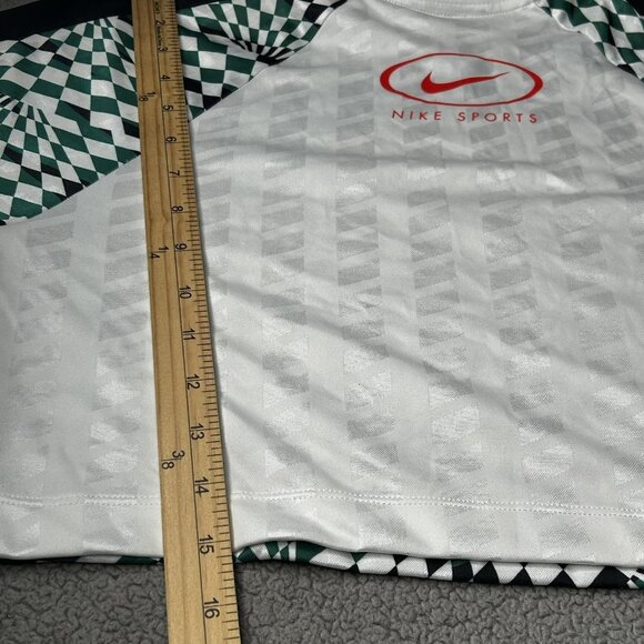 Nike Shirt Womens Medium Green Black Checkered Loose Fit Cropped Long Sleeve - Picture 14 of 14